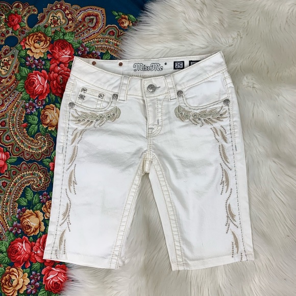 Miss Me White Bermuda Denim Shorts 
